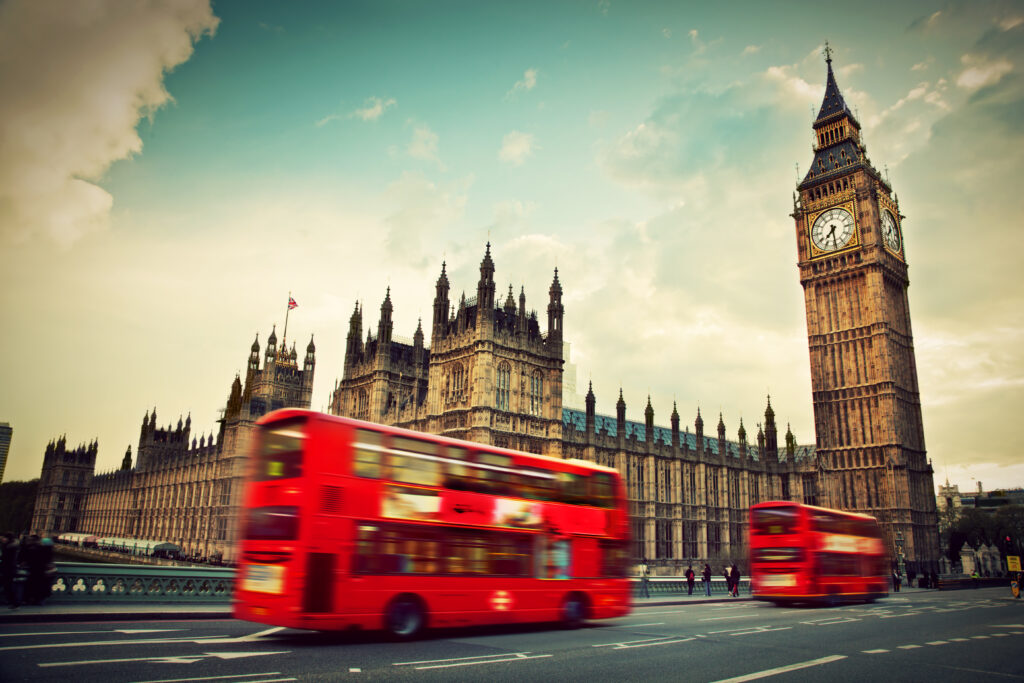 UK trolley bus in front of Big Ben