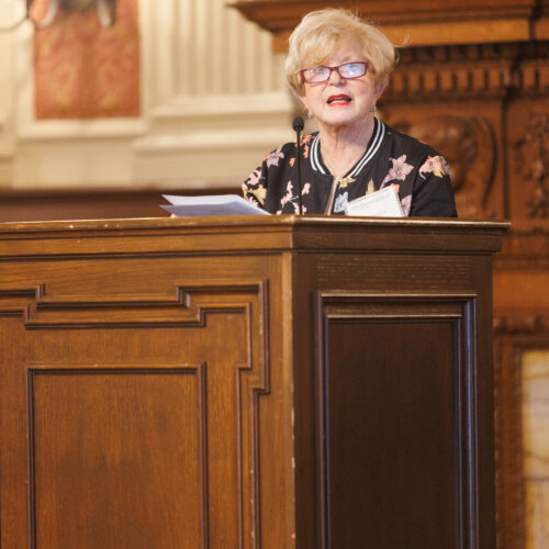 Barb Bindler giving a speech