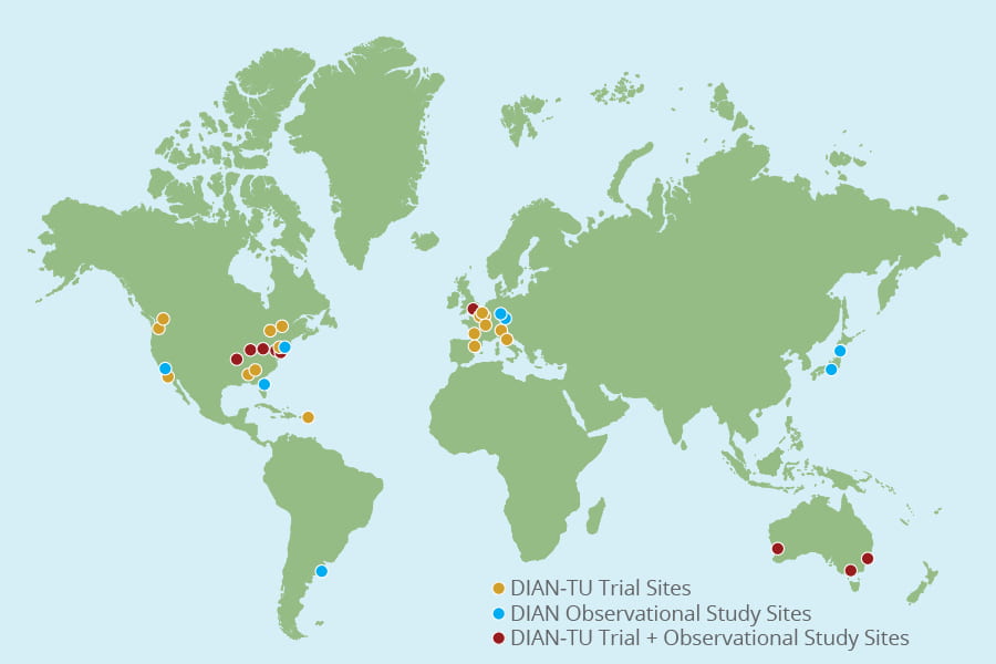 DIAN trial/study sites map